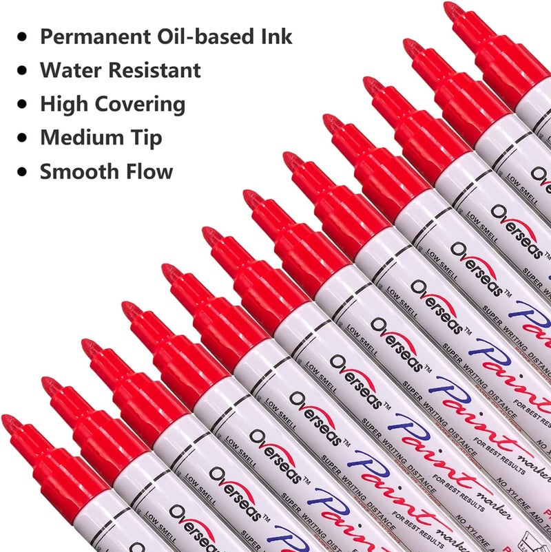 Lesun Red Paint Pens - 12 Pack Waterproof Oil-Based Paint Pen Set, Quick Dry and Permanent, Markers for Rock, Stone, Ceramic, Wood, Fabric, Plastic, Canvas, Glass, Mugs, Tires - Image 2